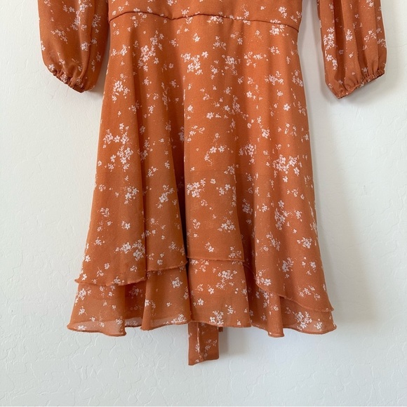 Ever After Orange Floral Long Sleeve Tiered Mini Dress Size Large - Picture 3 of 13